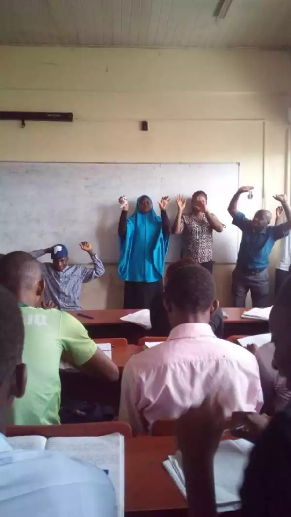 Unilag Lecturer Called Out For Asking Students To Kneel Down And Raise Their Hands (Photos)
